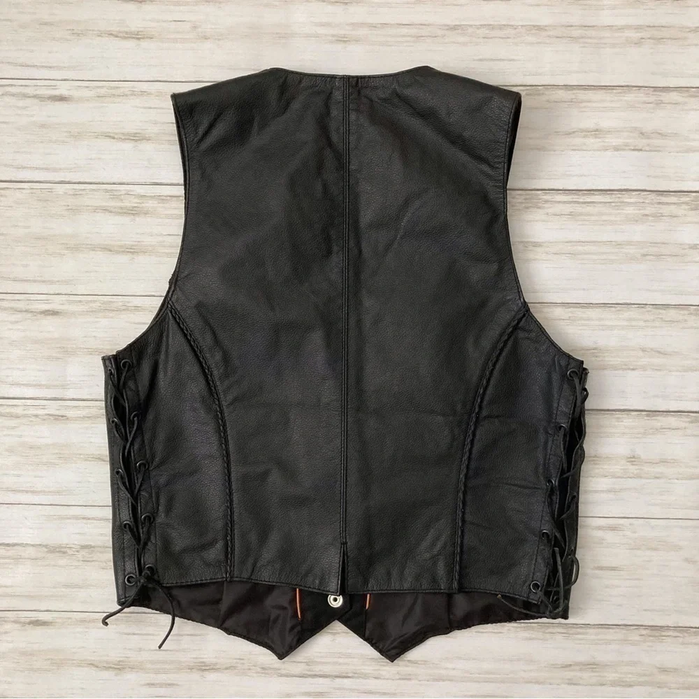 MFG First Manufacturing Co Inc Leather Gear Lace Up Biker Riding Vest | Size L